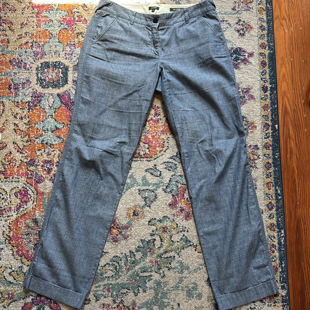 J. Crew Blue Chambray Trousers Casual Versatile Design